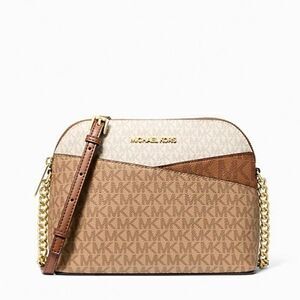 New Michael Kors Jet Set Travel Medium Dome Crossbody Camel Multi